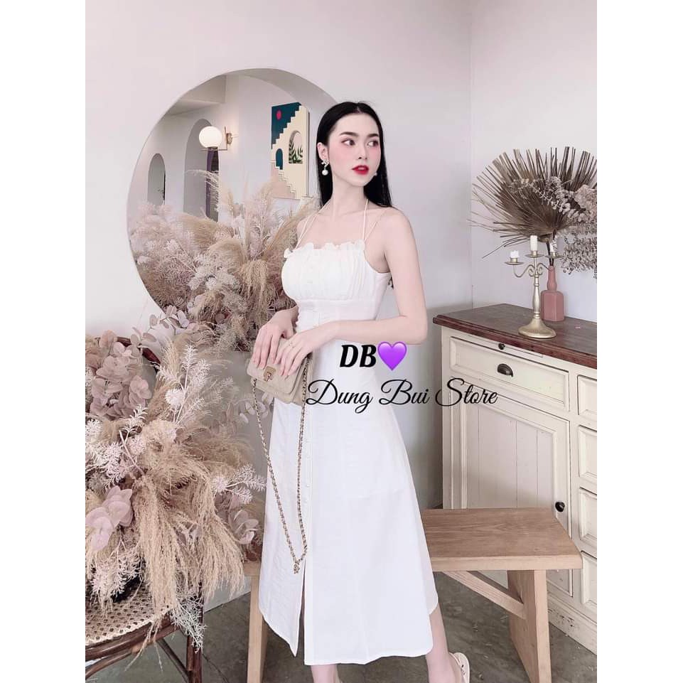 ĐẦM 2 DÂY - VÁY XANH HỒNG XÒE – THIẾT KẾ ÔM – GD0101