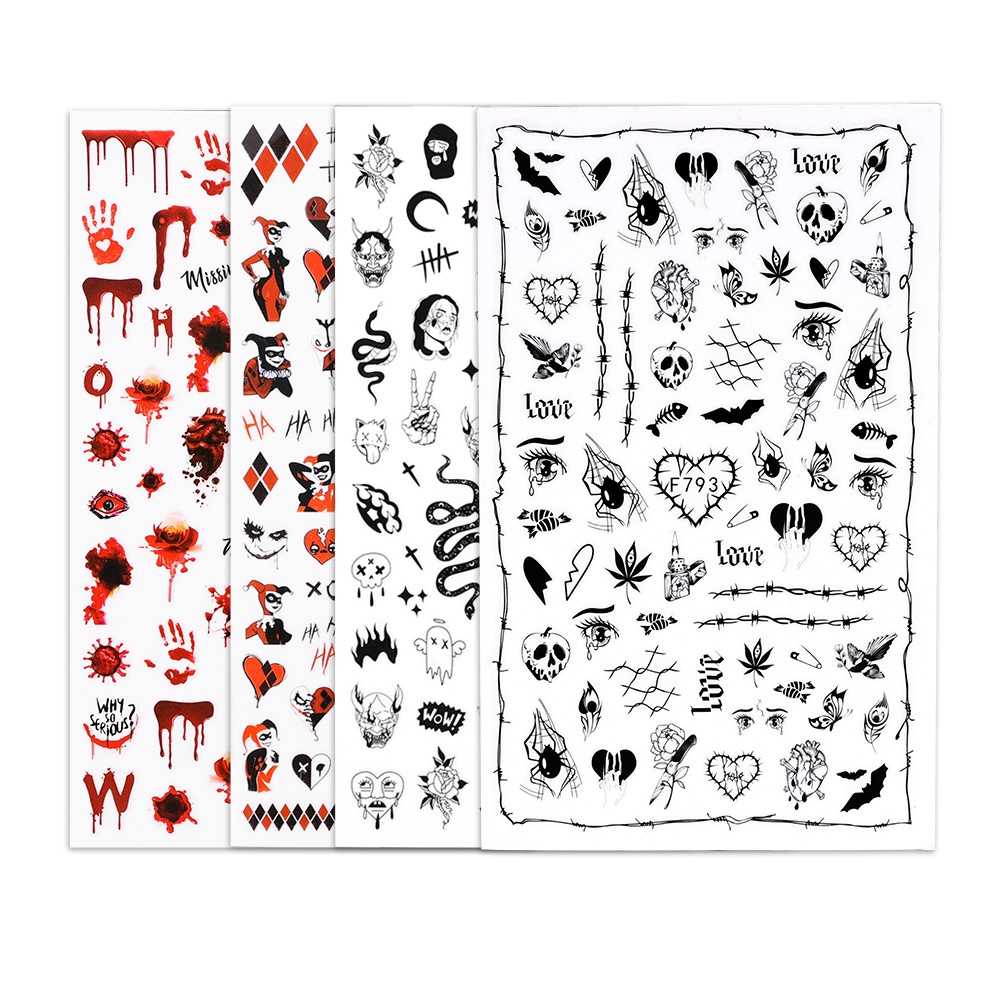 Sticker Dán Móng Nghệ Thuật Họa Tiết Mạng Nhện Đầu Lâu Trang Trí Halloween DIY