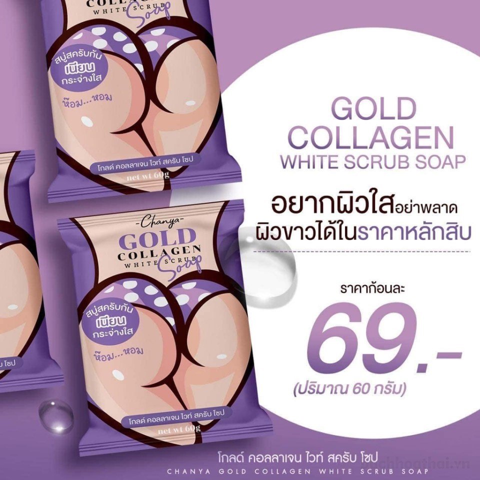 Xà bông tẩɏ tế bào chết khử ṫhâm mông, ƅẹn, ņách Gold collągen White Scrub Soap Thái Lan