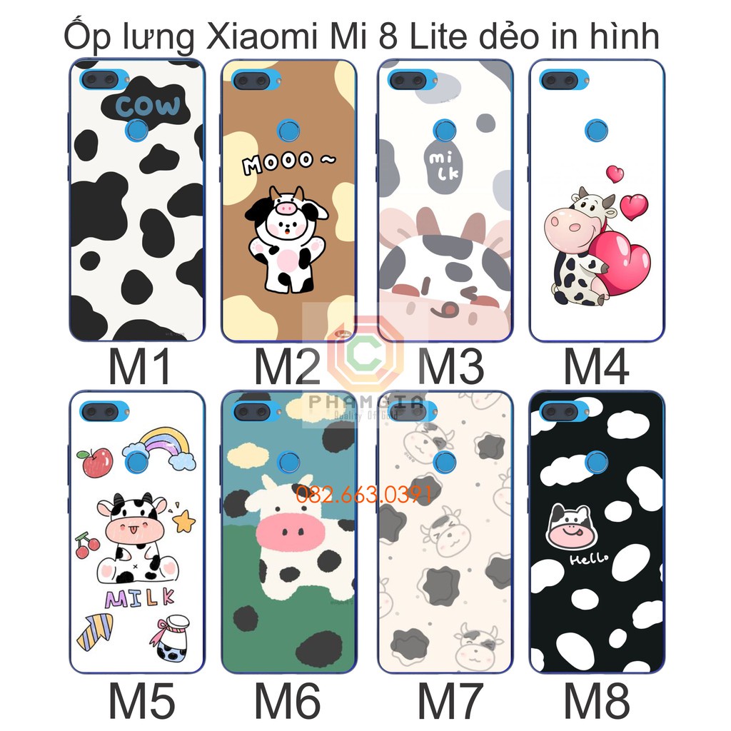 Ốp lưng Xiaomi Mi 8 Lite dẻo in hình bò sữa siêu đẹp