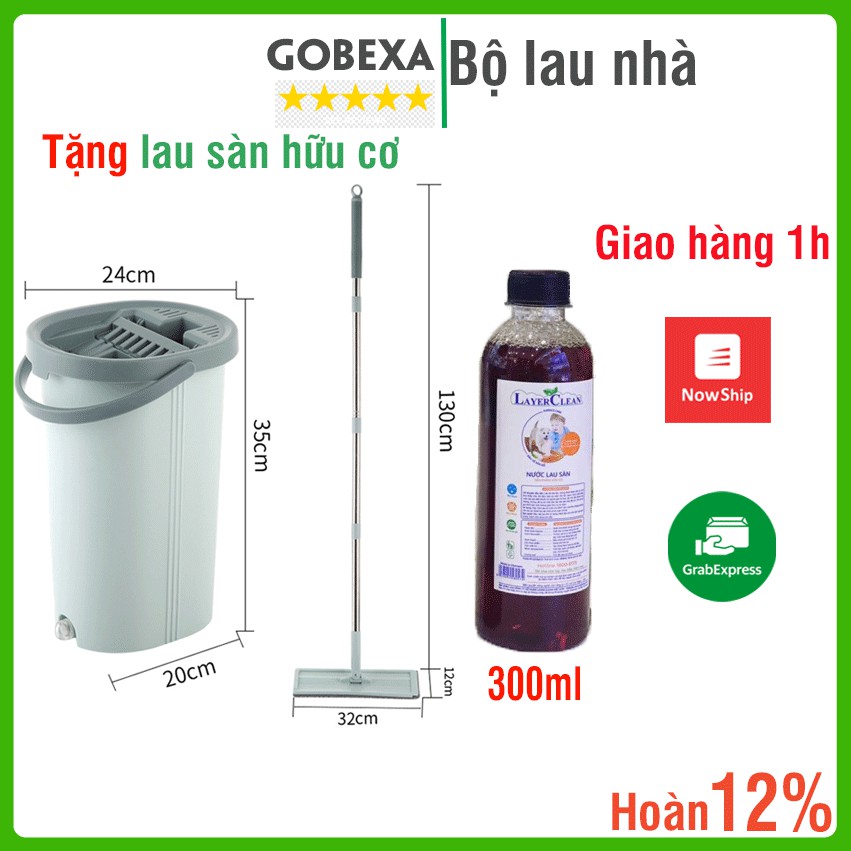 Bộ lau nhà thông minh 2 ngăn giặt vắt riêng biệt, thùng lau nhà đa năng nhỏ gọn