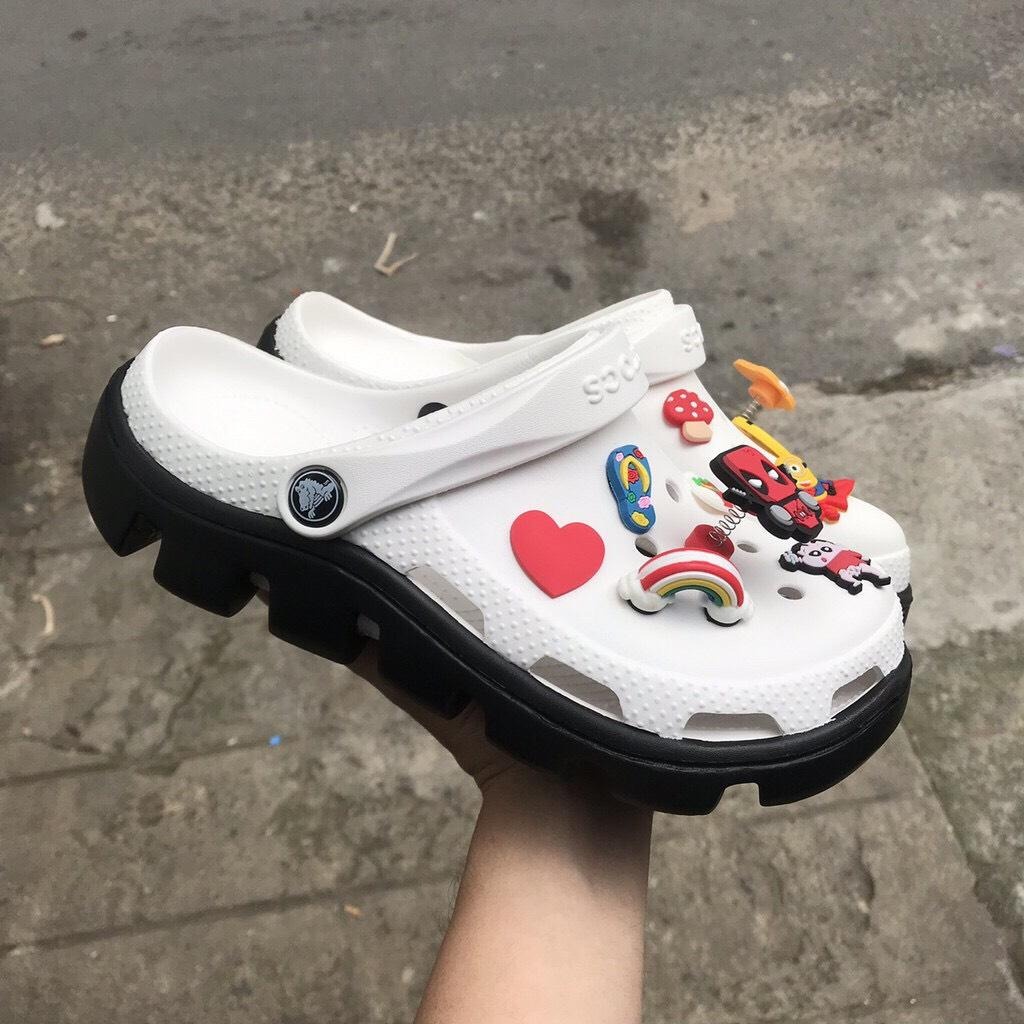 Dép sục cross nam, giày cross nữ white color đế cao đen đi mưa full box đủ màu và full size 35 đến 45