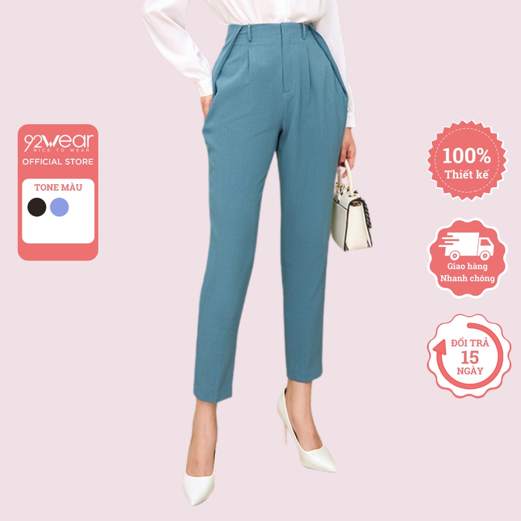 Quần tây âu nữ 92WEAR lưng cao cạp rời xếp ly, công sở thanh lịch QAA1582