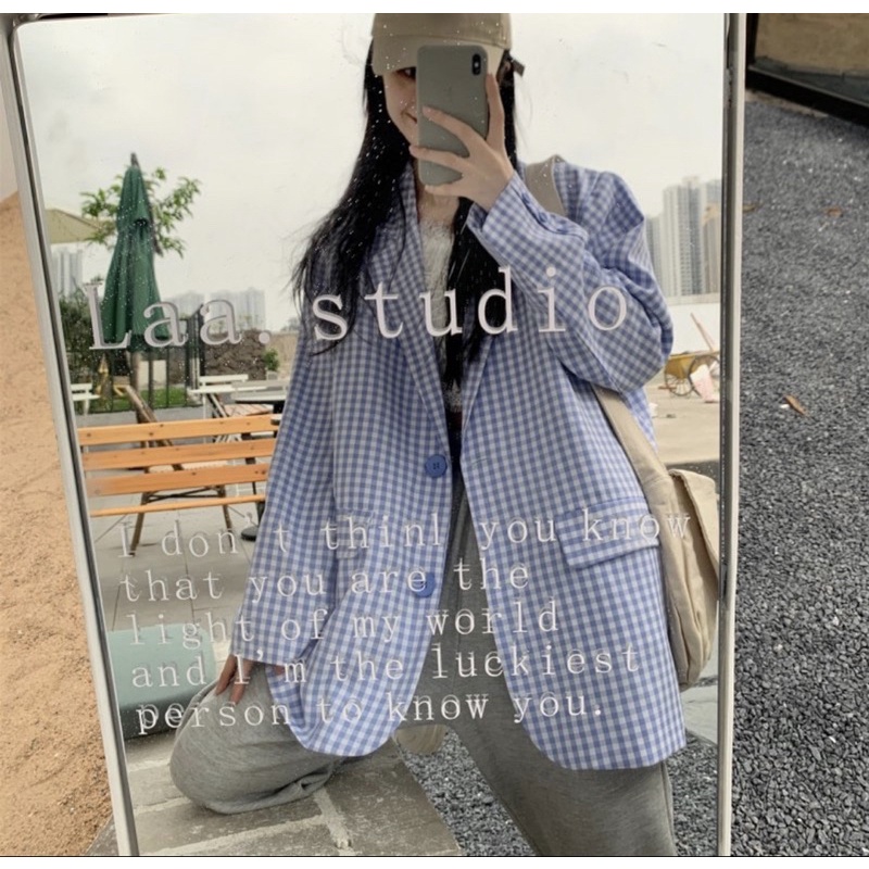 Áo Blazer Sọc Caro Rộng Thanh Lịch Màu Sắc Xinh Xắn Cho Nữ | BigBuy360 - bigbuy360.vn