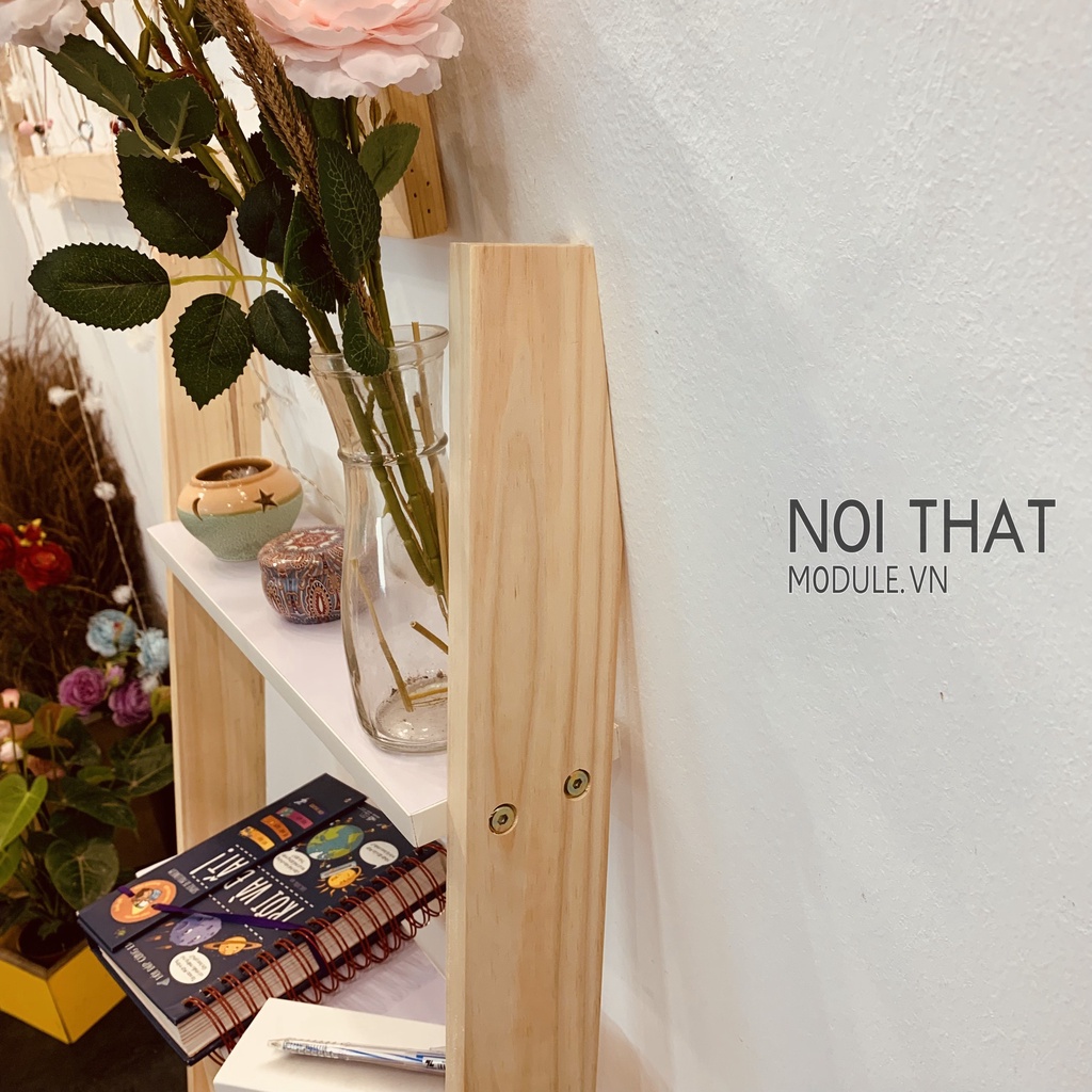 Kệ gỗ decor trang trí phòng, kệ gỗ hình thang 5 tầng mầu trắng hiện đại