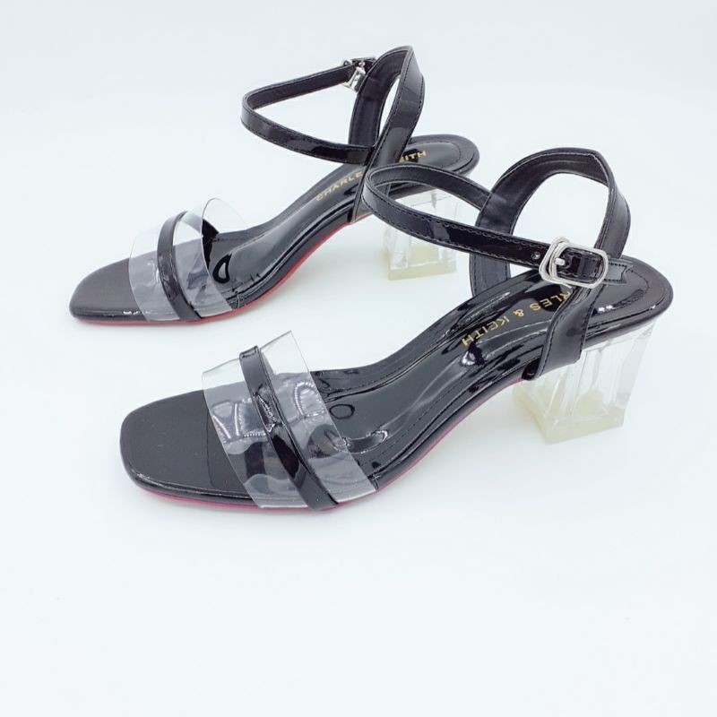 Giày Sandal Cao Gót Nữ 5P Đế Vuông Màu Đen Quai Trong Cao Cấp - mã CT/MK001