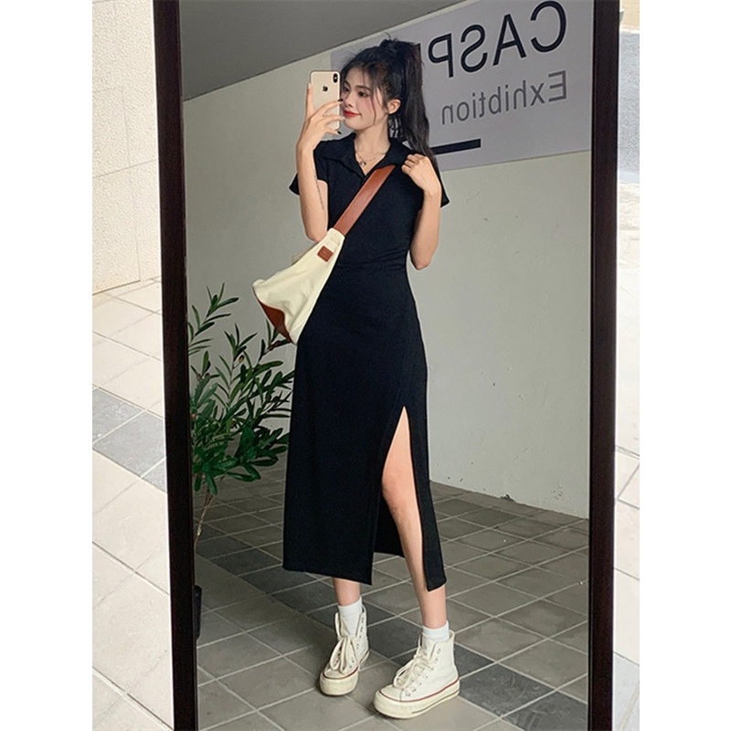 Đầm Midi Cổ Polo Ôm Eo Thiết Kế Xẻ Tà Sành Điệu Cho Nữ