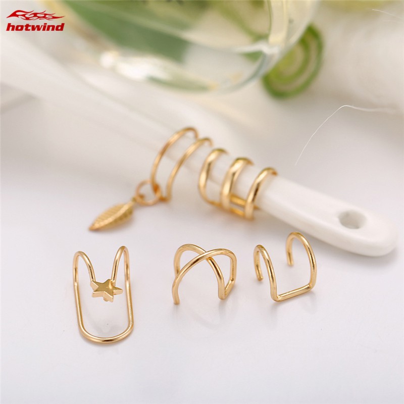 Set 5 khuyên tai rỗng dạng kẹp không xỏ thời trang nữ