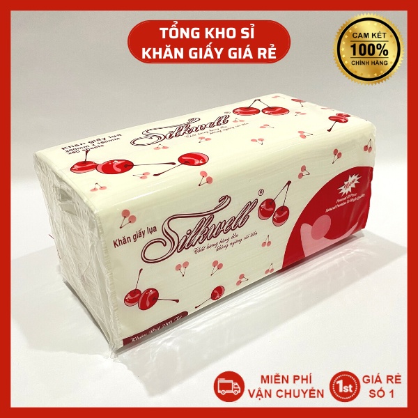 Giấy ăn Silkwell rút 280 tờ chính hãng, khăn giấy rút lụa Cherry siêu mềm mịn không tẩy trắng