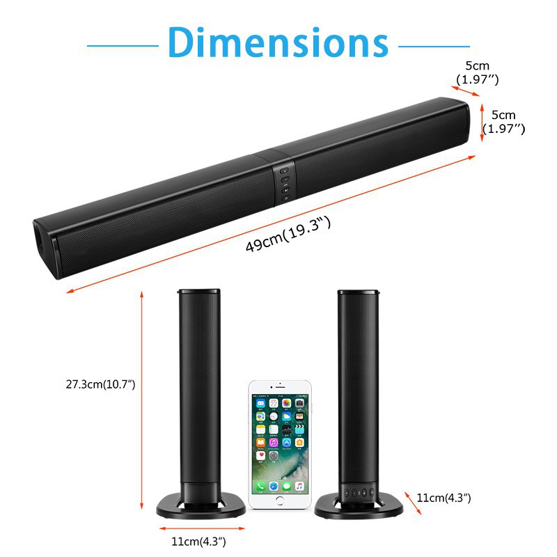 ✁Còn hàng Rạp hát tại nhà 20W Bluetooth Soundbar TV AUX Quang học Loa cột siêu trầm cho Máy tính