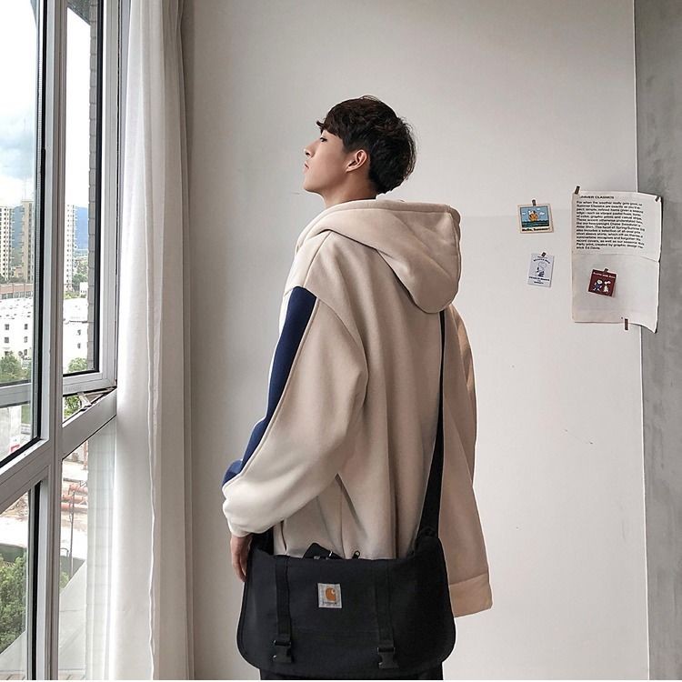 ins Season Áo len có mũ trùm đầu Hàn Quốc Nam Loose Plus Fleece Dây kéo khoác