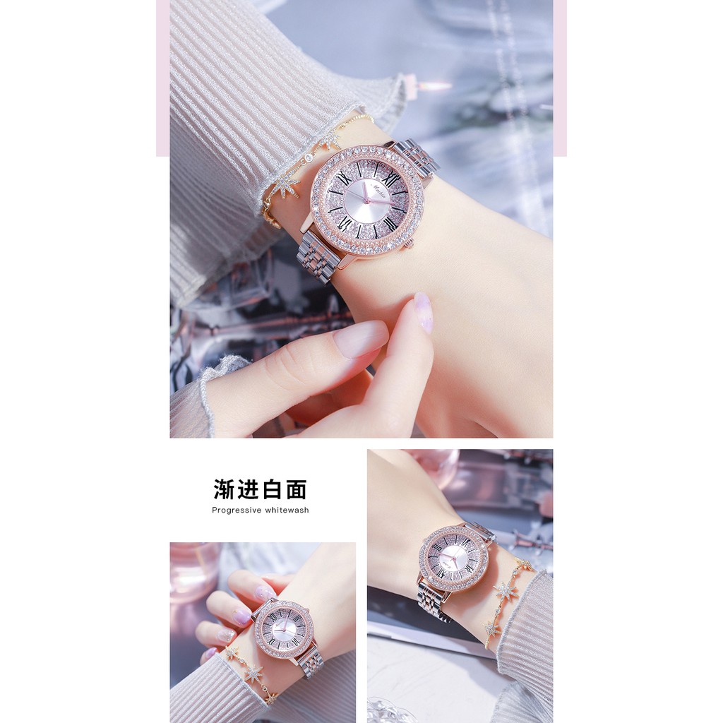 Đồng hồ nữ chính hãng, đồng hồ nữ dây kim loại MEIBIN đính đá cao cấp, cực sang, mặt tròn, không thấm nước