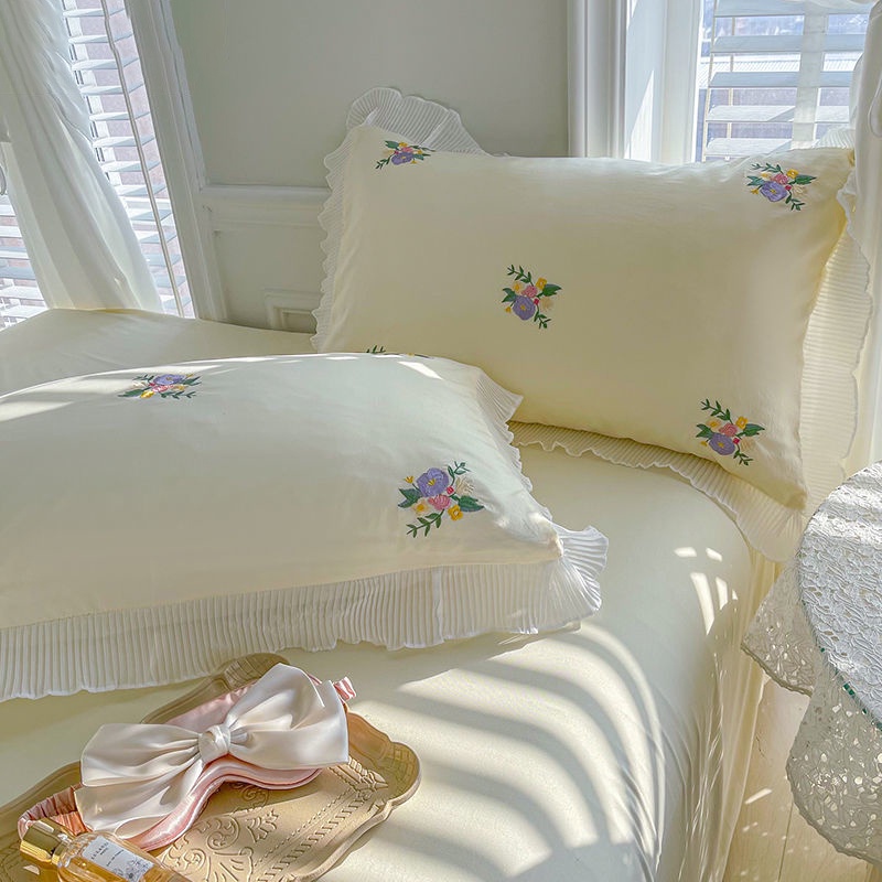 Bộ Chăn Ga Vỏ Gối Cotton Họa Tiết Công Chúa Tươi Mới