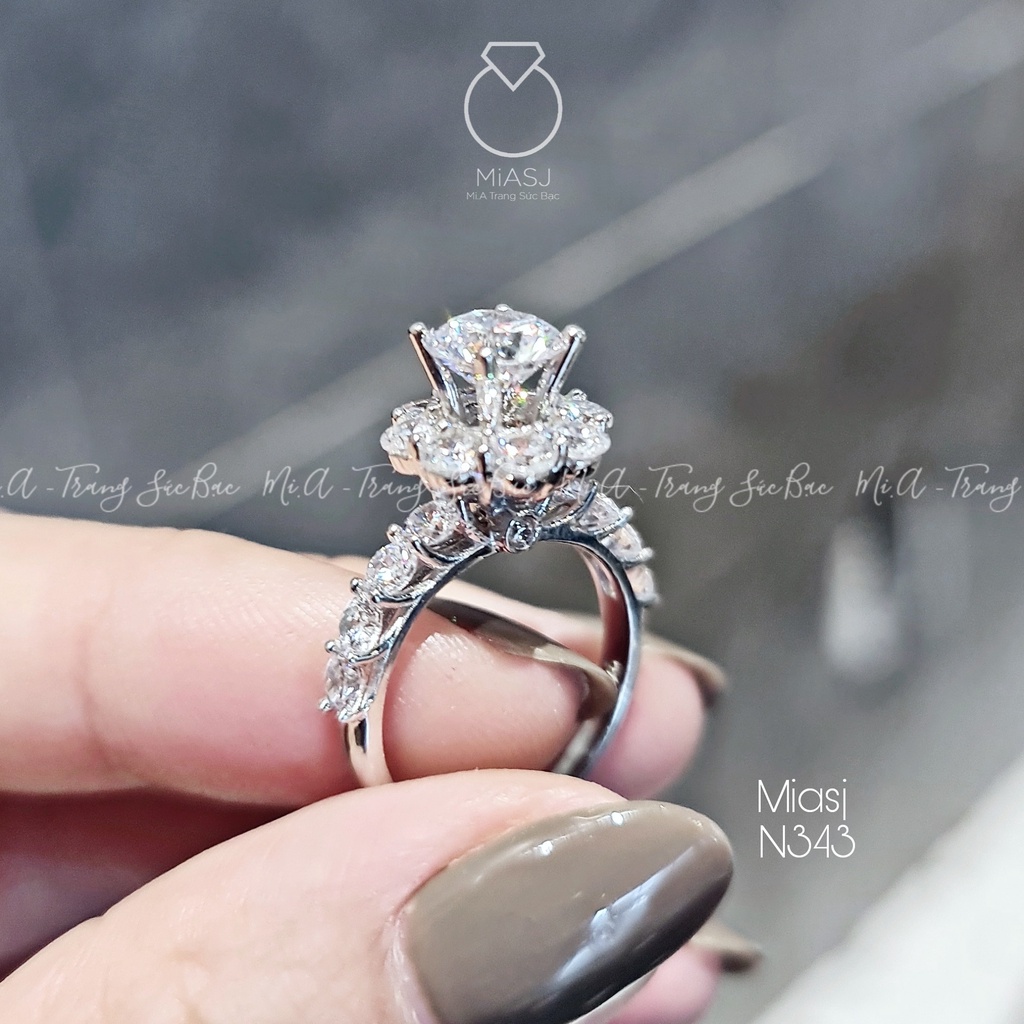 Nhẫn nữ bạc Ý S925 nạm đá xoàng 2 tầng cao cấp MiASJ N343 sang trọng