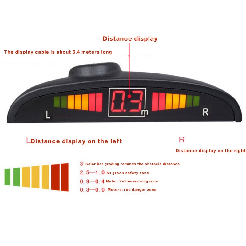 Hệ Thống Cảm Biến Đỗ Xe Hơi Có Đèn Led Báo Tín Hiệu 4 Cảm Biến Âm Thanh 22mm