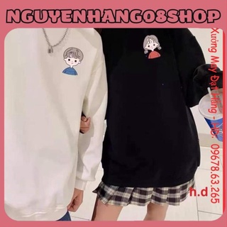 Set đôi nỉ in hình cậu bé/ cô bé chất nỉ đồ đôi, áo hoodie nỉ đôi cho nam/nữ dáng rộng Hàn quốc <3