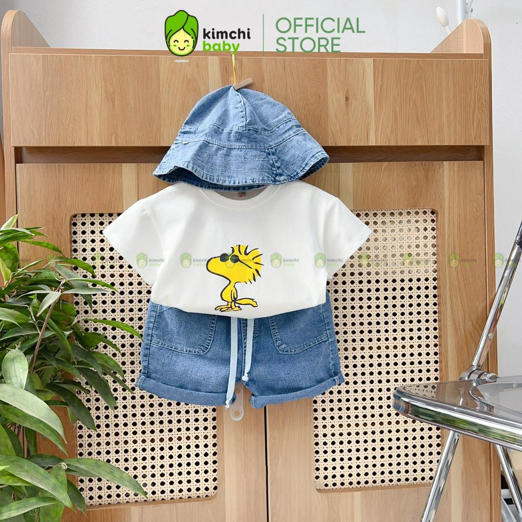 Đồ Bộ Bé Trai Kèm Mũ Áo Cotton Quần Jeans Họa Tiết Động Vật Dễ Thương, Bộ Quần Áo Cho Bé Mặc Nhà CK344