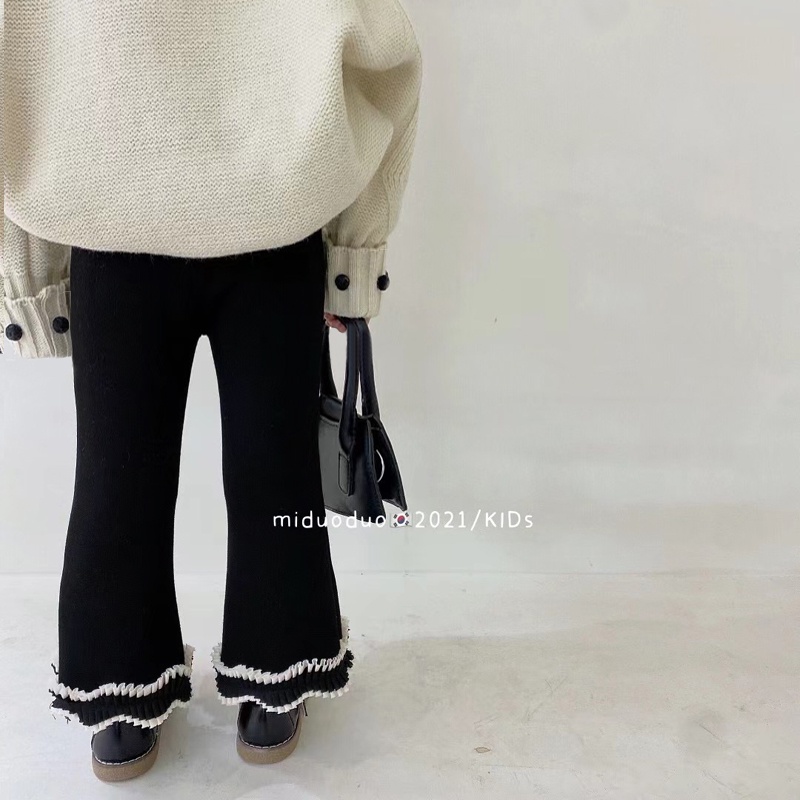 Quần dài ống loe phối bèo thời trang mùa đông cho bé gái 1-6 tuổi