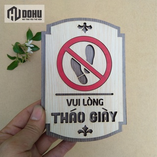 Bảng Gỗ 2 Lớp Cấm Đi Giày Dép [DOHU345] Thiết Kế Vintage Decor Độc Đáo - Có sẵn băng keo 2 mặt phía sau