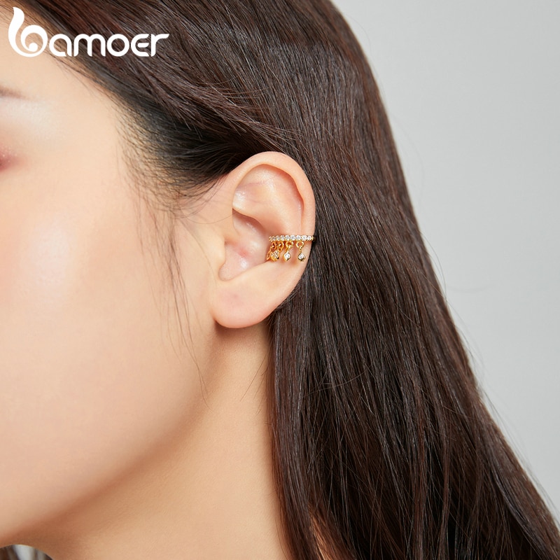 BAMOER 1 Khuyên Vành Tai bạc 925 Hình Lá Bài Poker SCE1075