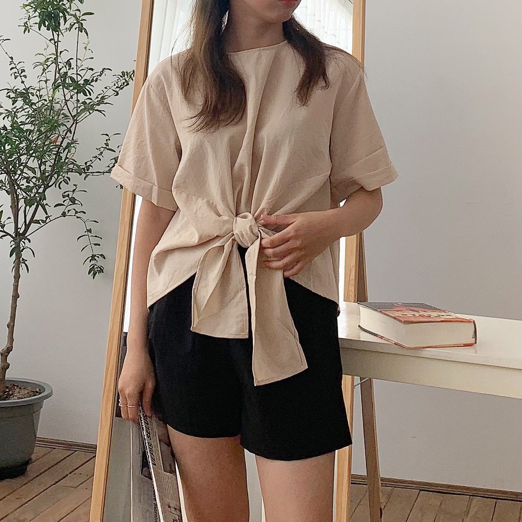 Áo sơ mi ngắn tay dáng lửng buộc nơ - Bowy Shirt - ufothebasic