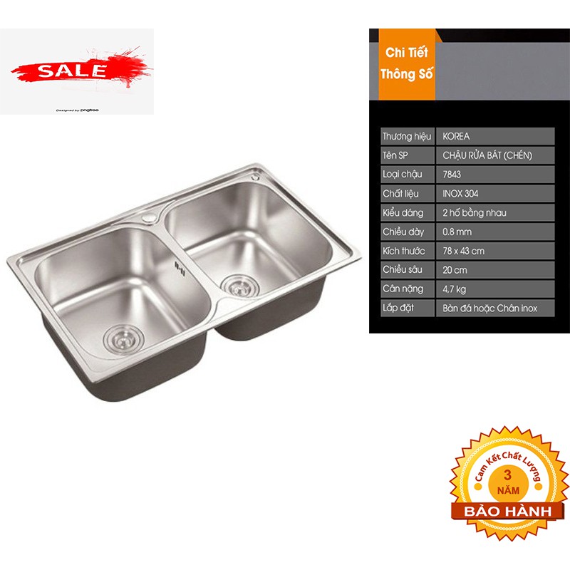 Chậu  rửa bát 2 hố inox 304 kiểu dáng sang trọng ,tiện ghi bảo hành 12 tháng ( có bộ xả đi kèm ).