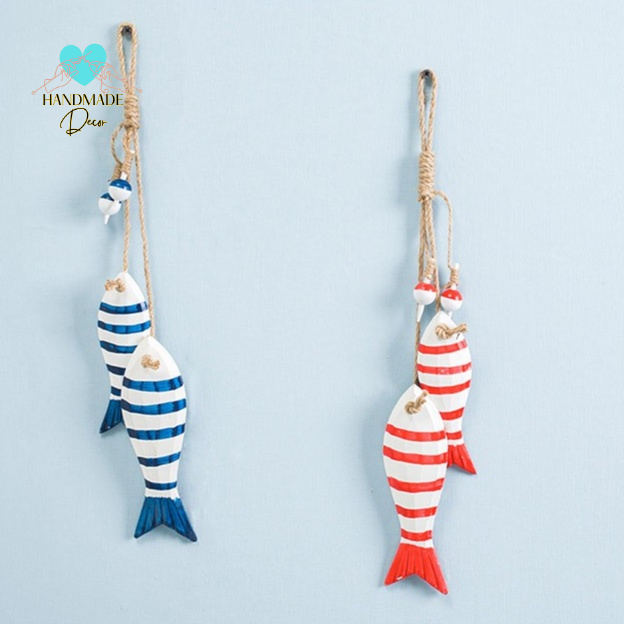 Đôi Cá bằng gỗ phủ sơn và họa tiết vùng biển decor trang trí tường - Phong cách biển Thái Bình Dương