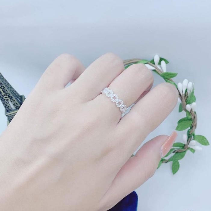 Nhẫn bạc nữ DaLiA Jewelry vòng hoa nạm đá xinh, bạc ý S925- NA02