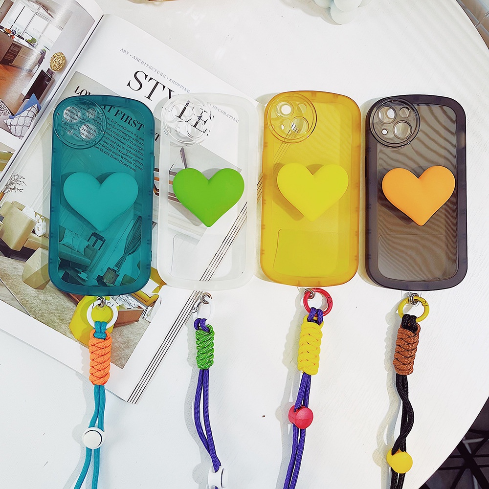 Ốp Điện Thoại Silicon Hình Trái Tim 3D Có Dây Đeo Cho Iphone 11 12 13 Pro MAX X XS XR XS MAX SE 2020 11 12 13 Pro 6 6s 7 8 Plus