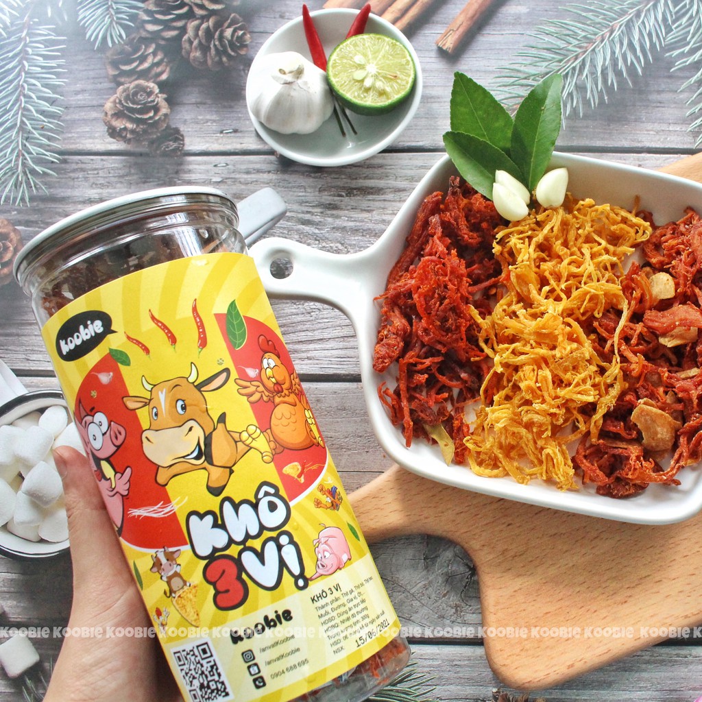 Khô gà mix khô bò, khô heo Koobie 300g, đồ ăn vặt ngon an toàn vệ sinh, giao hàng siêu tốc