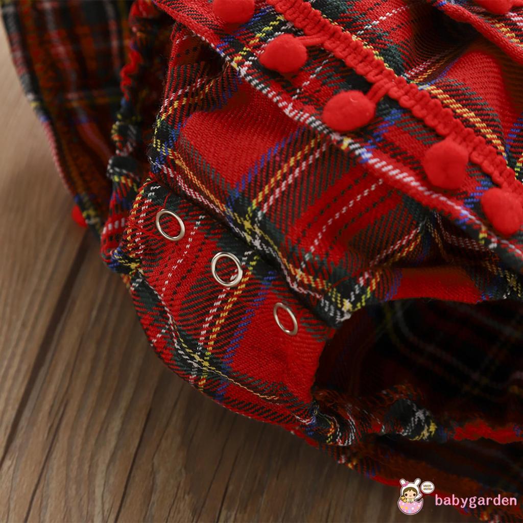 Bộ áo liền quần tay cánh tiên in họa tiết kẻ ô phối tua rua và nút cài cổ điển cho bé sơ sinh