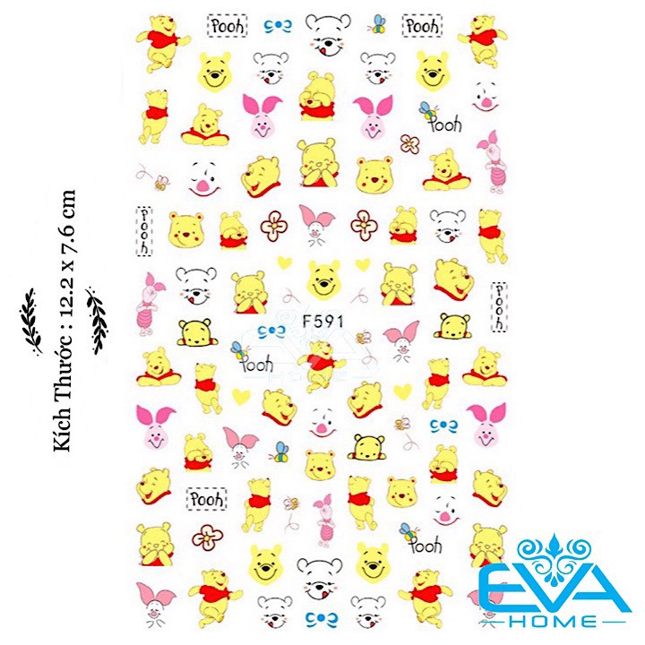 Miếng Dán Móng Tay 3D Nail Sticker Tráng Trí Hoạ Tiết Hoạt Hình Gấu Pooh F591