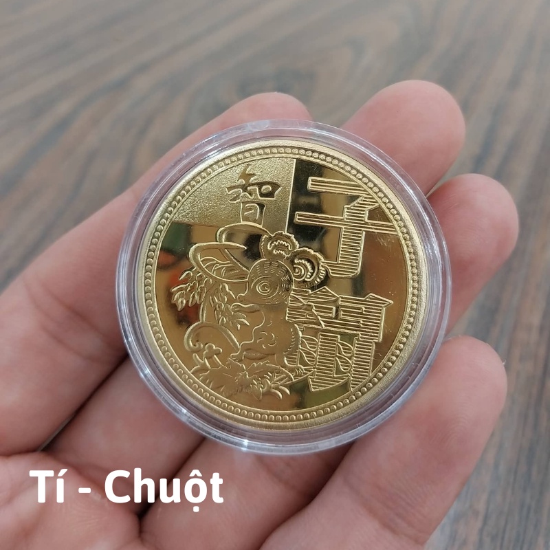 Đồng Xu 12 Con Giáp Mạ Vàng Treo Oto, Xe Máy Phong Thủy