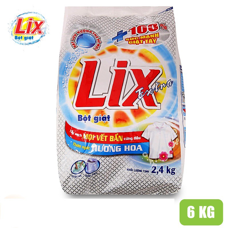 [Mã LT50 giảm 50k đơn 250k] Bột Giặt LIX Extra Hương Hoa 6Kg EB006 - Tẩy Sạch Vết Bẩn Cực Mạnh