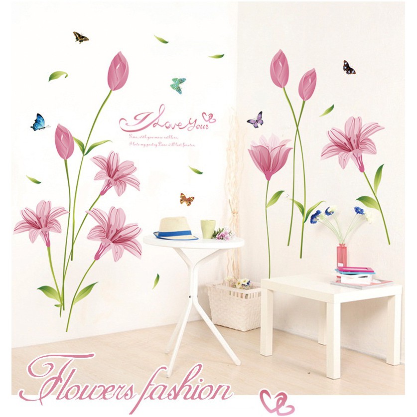 Decal dán tường Hoa anh thảo hồng AmyShop DH097 ( 85 x 160 cm)