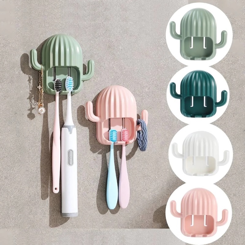 Giá Đỡ Bàn Chải Đánh Răng Gắn Tường Không Đục Hình Cây Xương Rồng Dễ Tháo Gỡ Tiện Dụng Cho Nhà Tắm