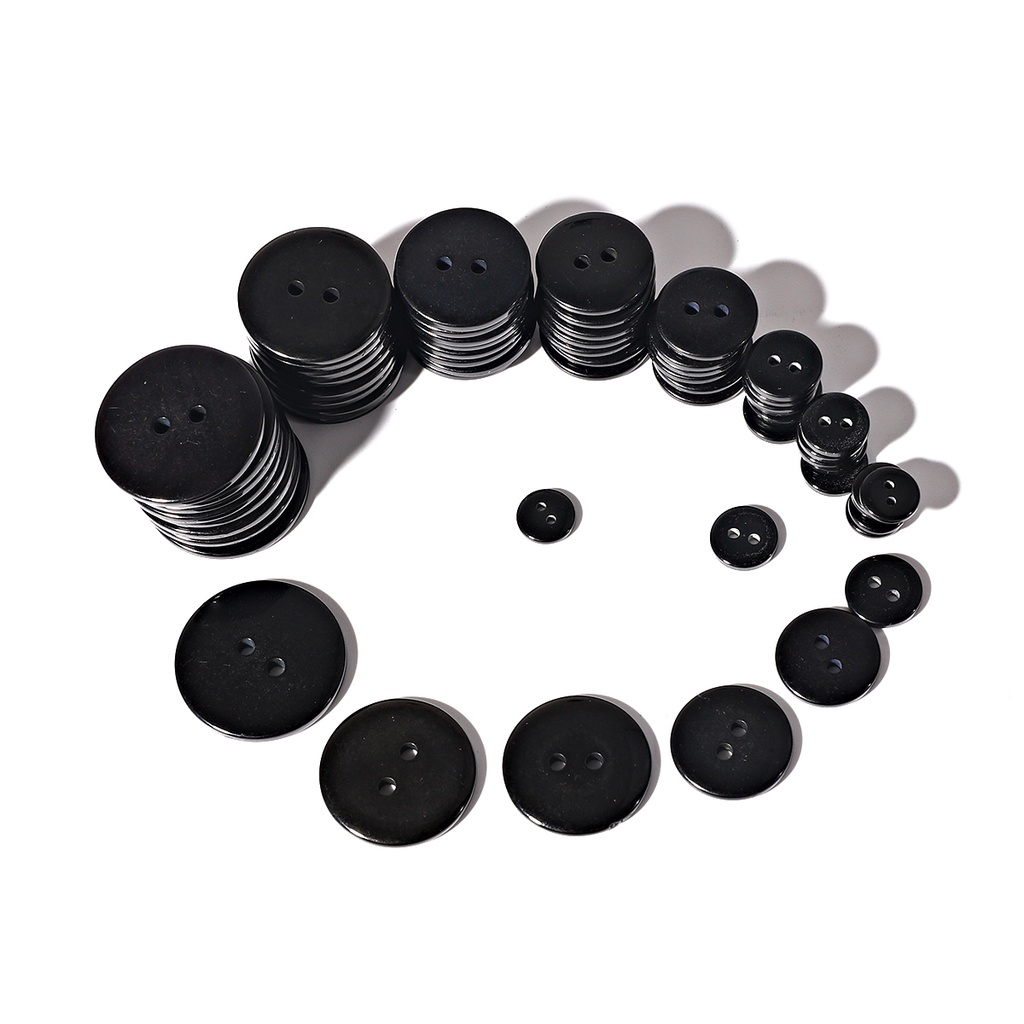 Bộ cúc áo nhựa tròn màu đen hai lỗ kích thước 9/ 10/ 11.5/ 15/ 18/ 20/ 23/ 25mm