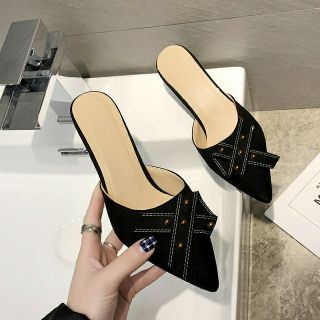 Dép cao gót bít mũi phối nơ đẹp