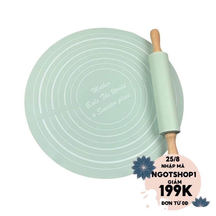 Thảm silicon nhào bột, bộ thảm nhào bột kèm cây cán bột silicon màu xanh mint