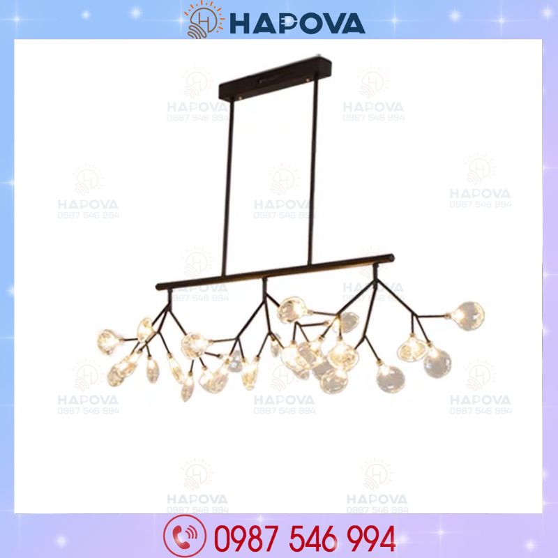 Đèn thả hera ngang màu đen 27 lá thủy tinh HAPOVA BONIA 6985