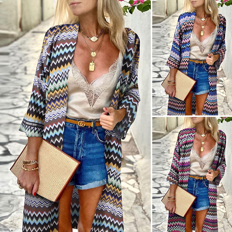 Áo khoác cardigan ZANZEA tay 3/4 họa tiết gợn sóng thời trang Âu Mỹ cho nữ