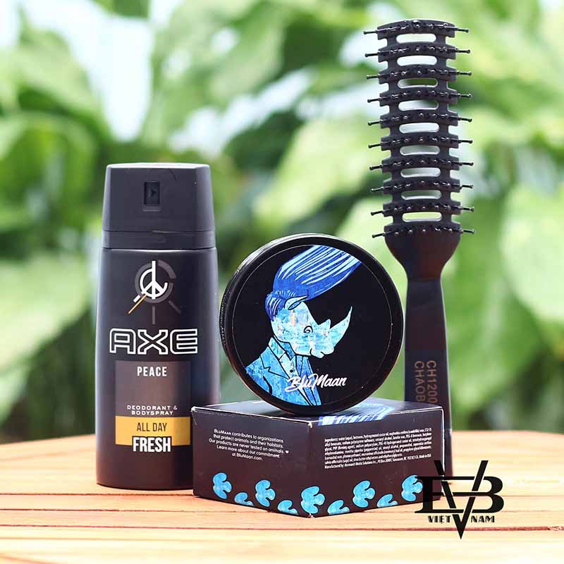 [COMBO + TẶNG] sản phẩm sáp vuốt tóc nam Blumaan Tê Giác  + Xịt khử mùi AXE 150ml - Tặng kèm lược tạo kiểu Chaoba