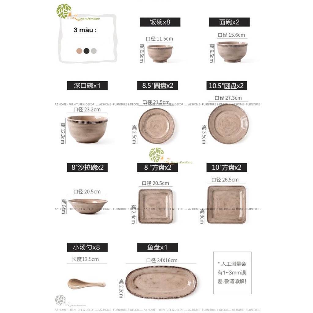 Bộ bát đĩa gốm sứ cao cấp lẻ Nile phong cách bắc âu