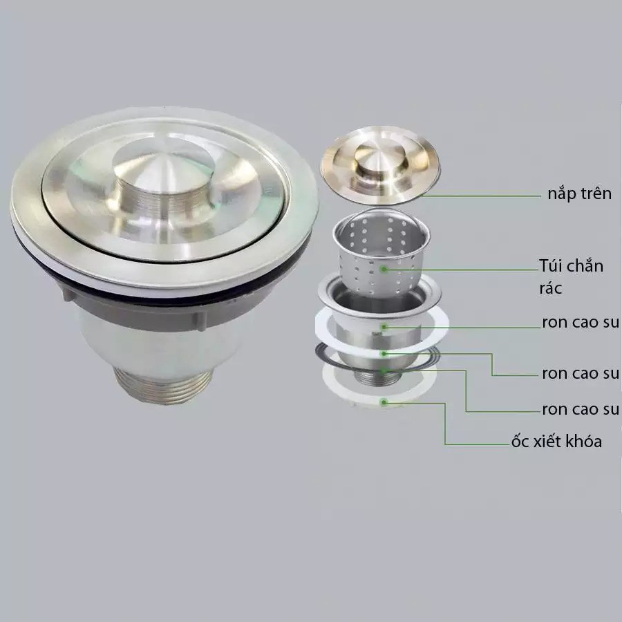 Bộ chặn nước lọc rác bồn chậu rửa Chén Bát Loại xịn inox