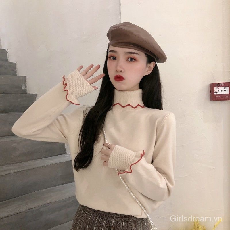 Áo Sweater Dệt Kim Cổ Lọ Phối Ren Kiểu Phương Tây Thời Trang Thu Đông 2020 Cho Nữ | BigBuy360 - bigbuy360.vn