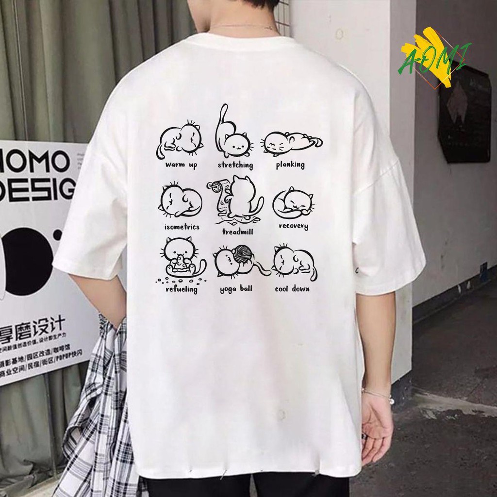 ÁO THUN UNISEX AOMI MÈO KUTE LƯỜI TAY NGẮN TAY LỠ NAM NỮ CHẤT LƯỢNG CAO