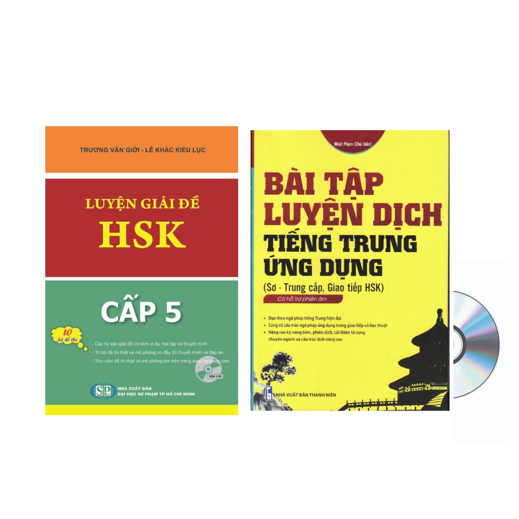 Sách-Combo: Bài tập luyện dịch tiếng Trung ứng dụng sơ trung cấp + Luyện giải đề HSK Cấp 5 ( Kèm 1 CD) +DVD quà tặng