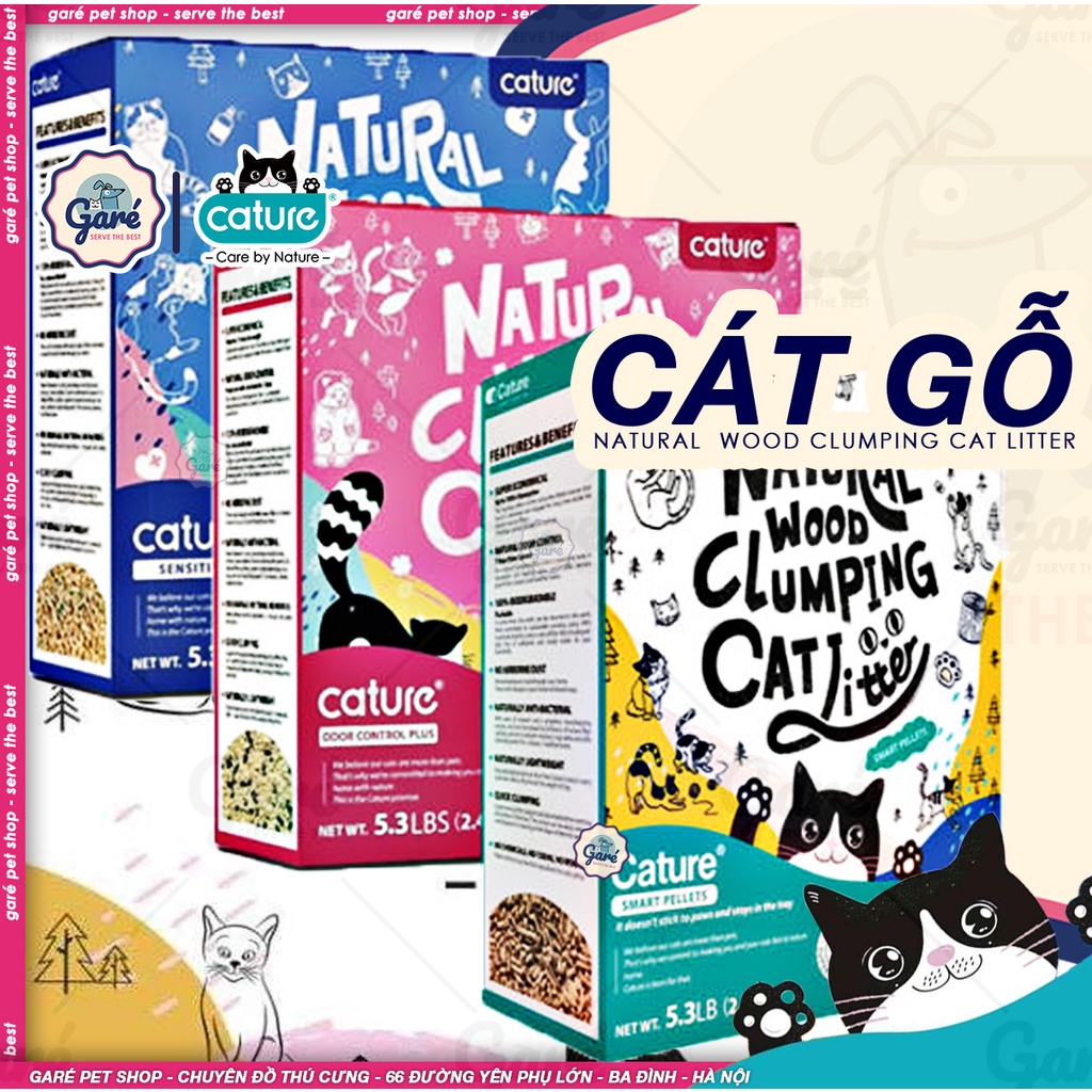Cát vệ sinh Cature cho mèo Natural Wood cát gỗ &amp; Natural Tofu cát đậu nành hữu cơ cho mèo an toàn thân thiện môi trường