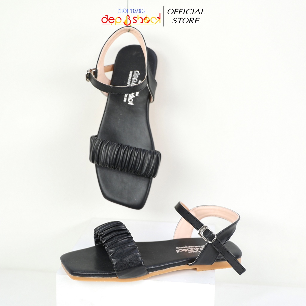 Sandal nữ học sinh quai ngang nhún xằng đan đế bằng bigsize 42 43 Depvashock
