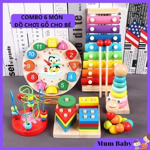 Combo 6 món đồ chơi gỗ thông minh cho trẻ em, trẻ nhỏ, bé trai, gái 1 2 3 4 5 tuổi. Trò chơi trí tuệ cho con MUMBABY